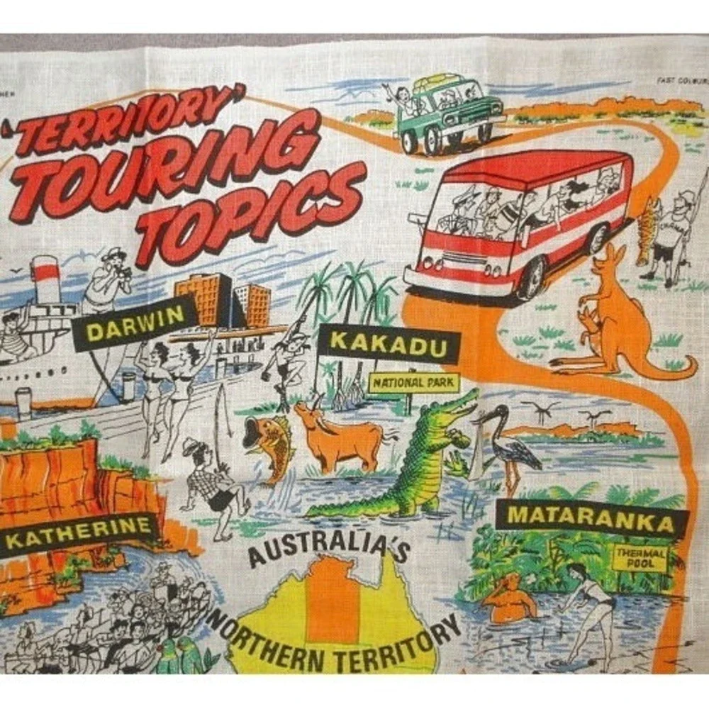 Vtg Australia Linen Souvenir Tea Towel Kangaroo Wildlife Joey Scenic Travel 31